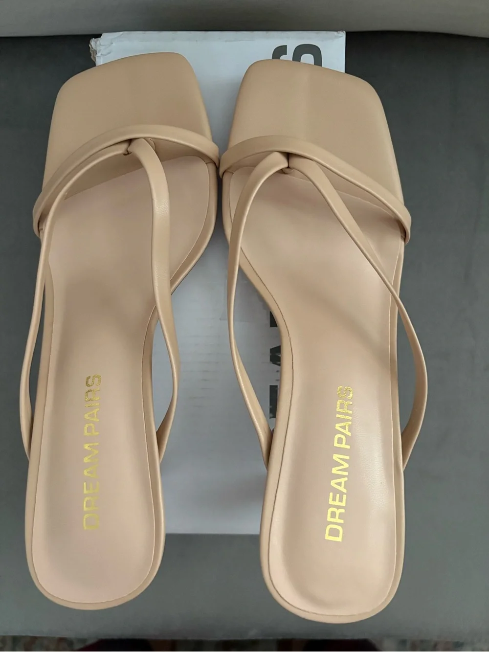Dream Pairs Women’s Nude Strappy Kitten Heel Slides - US Size 6
